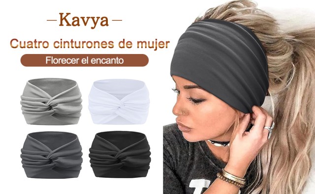 Kavya Diadema Mujer Tela 4 Pcs Cinta Pelo Elástico Ancho Turbantes para Mujer Veran Bohemia Bandana 